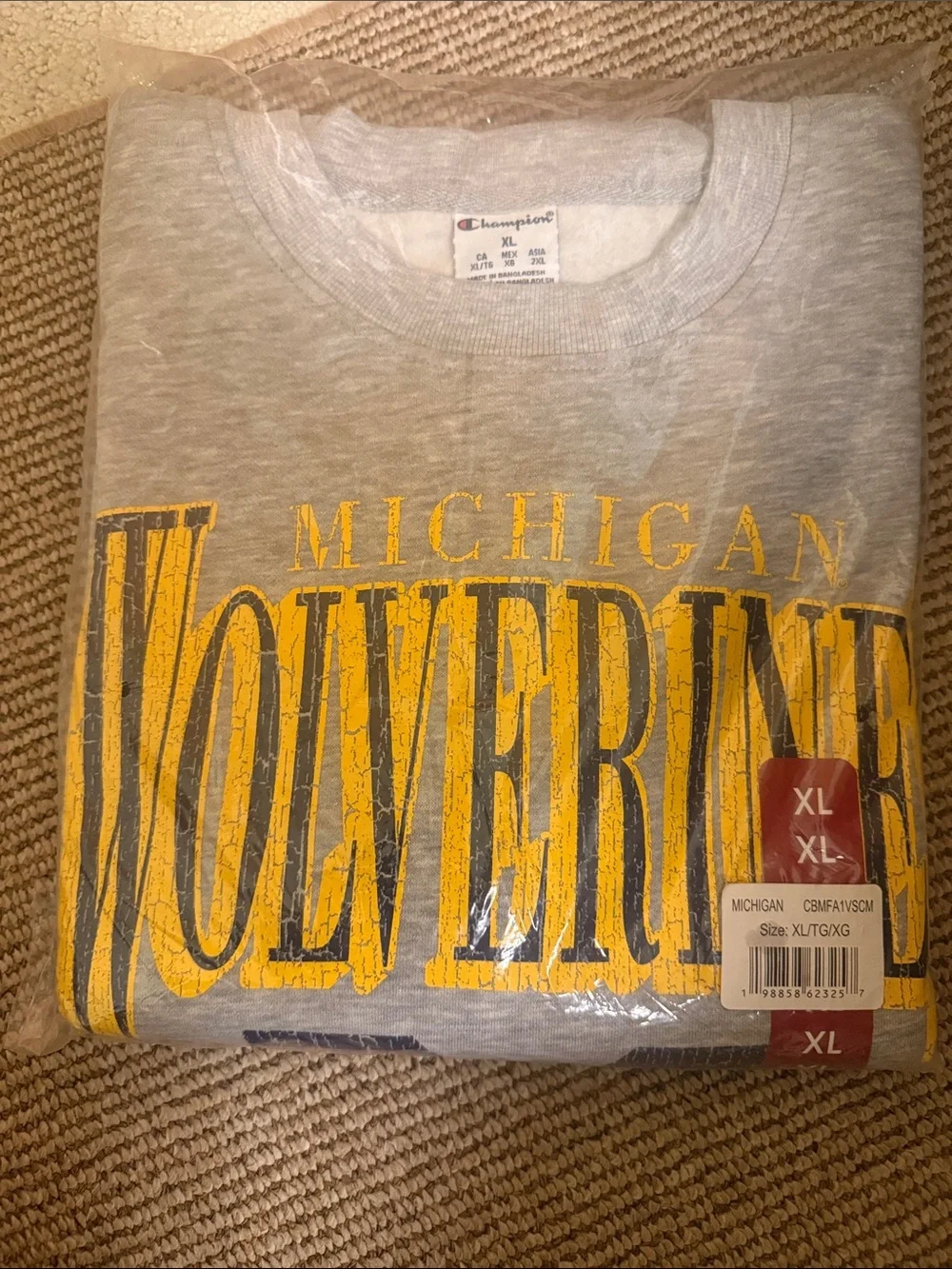 Champion Gray Crewneck Sweatshirt with Yellow & Navy Collegiate Print